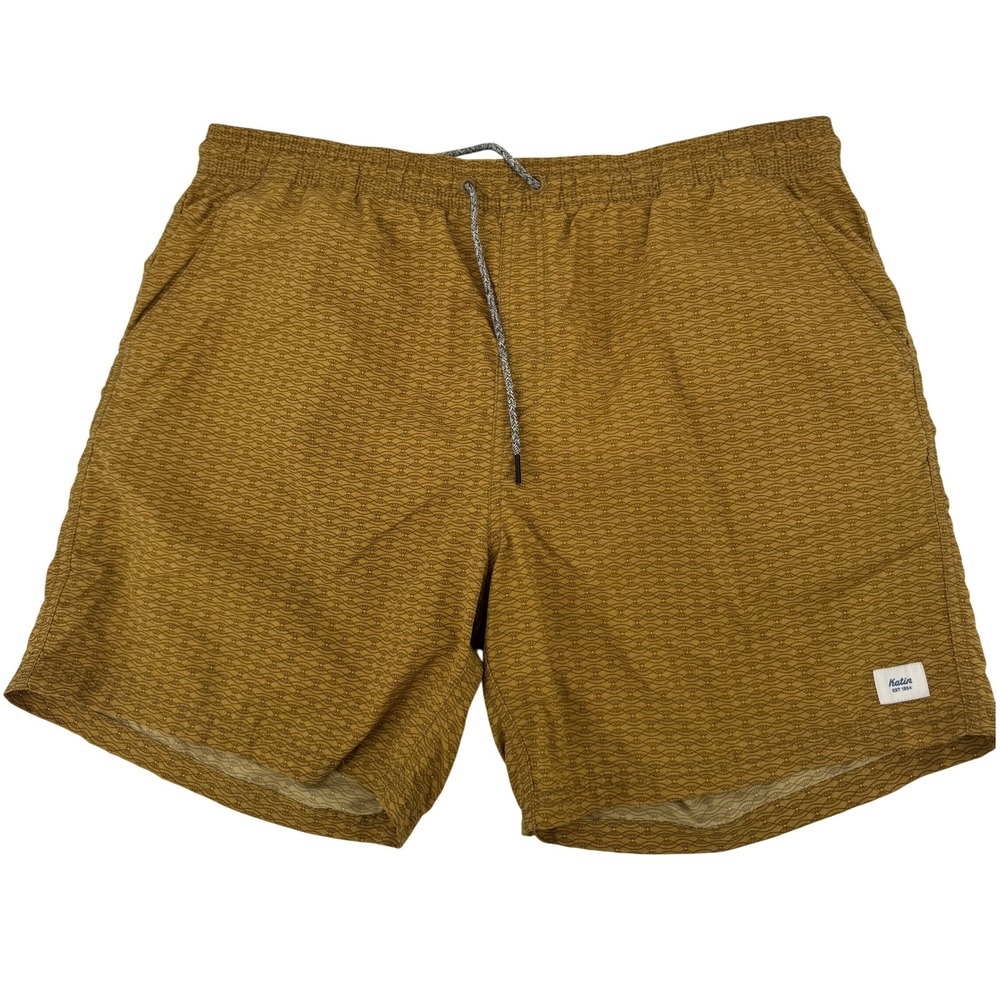 Katin Swim Trunks‎ Mens XL Mustard Gold Geometric Wave 5" Inseam Surf Shorts